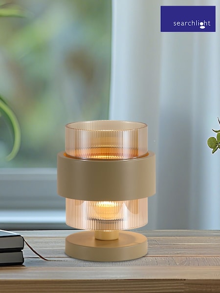 Searchlight Sand and Amber 1 Light Metal & Glass Ribbed Table Lamp (V55283) | £40