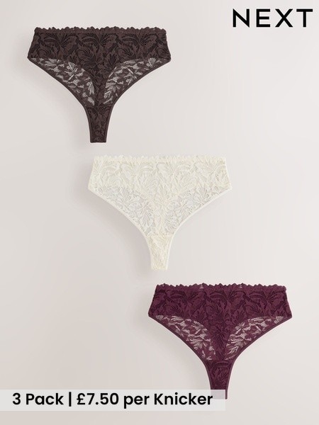Chocolate Brown/Berry/Cream - Lace Front No Vpl Invisible Knickers 3 Pack