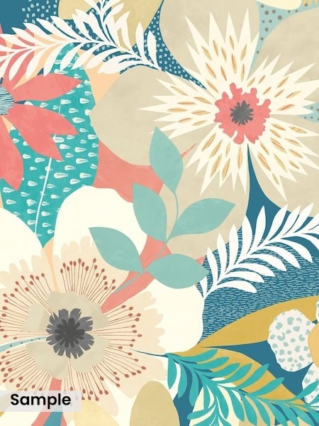 Ohpopsi Teal Twist Floral Print Riot Forest Mix A4 Wallpaper Sample (V55297) | £1
