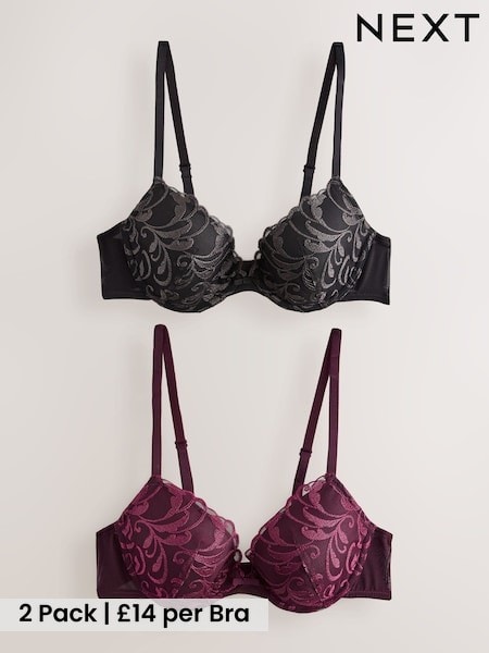 Berry/Black - Embroidered Bras 2 Pack