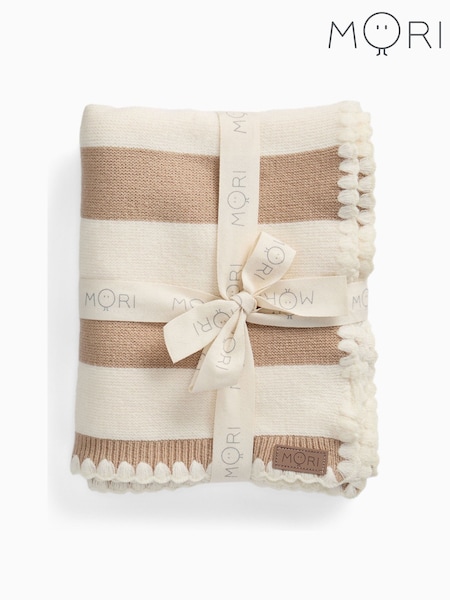 MORI Cream Striped Blanket with Embroidery Stitch (V55326) | £39