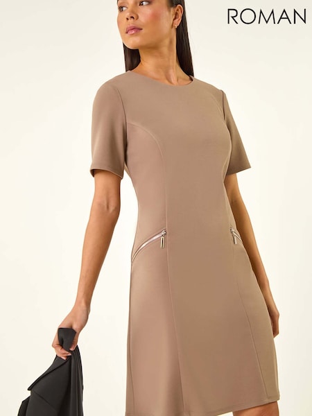 Roman Brown Petite Zip Pocket Stretch Dress (V55660) | £48