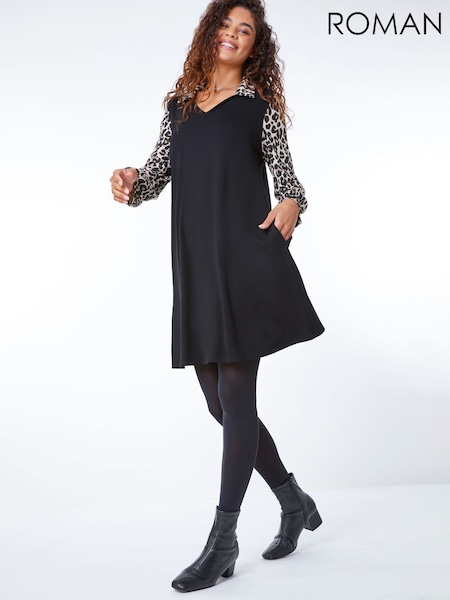 Roman Black 2 in 1 Swing Dress with Shirt (V55776) | £52