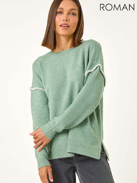 Roman Green Contrast Stitch Knit Jumper (V55793) | £45