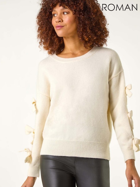 Roman White Bow Sleeve Detail Knit Jumper (V55794) | £48