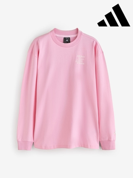 adidas Pink 3 Stripe Studio Graphic Long Sleeve Top (V55899) | £33