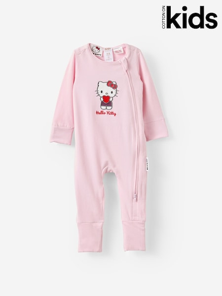Cotton On Pink Hello Kitty Long Sleeve Zip Romper (V55901) | £19