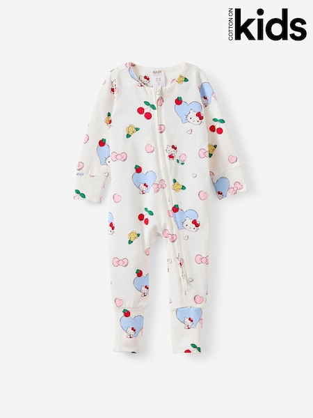 Cotton On White Hello Kitty Long Sleeve Zip Romper (V55905) | £19