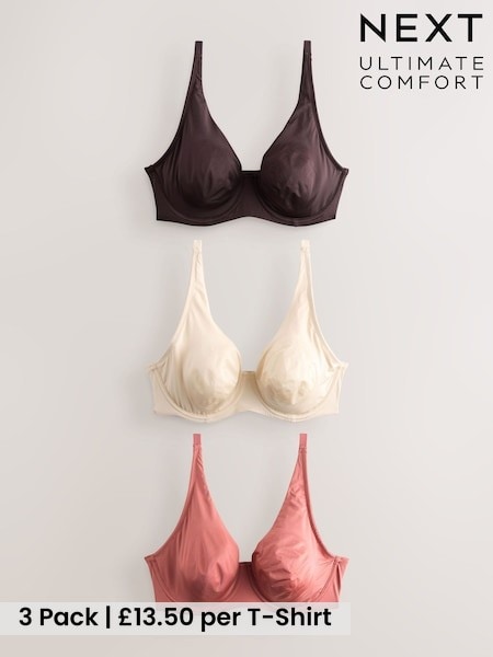Chocolate/Rust/Cream - Non Padded Dd Microfibre Smoothing Ultimate Comfort T-shirt Bras 3 Pack