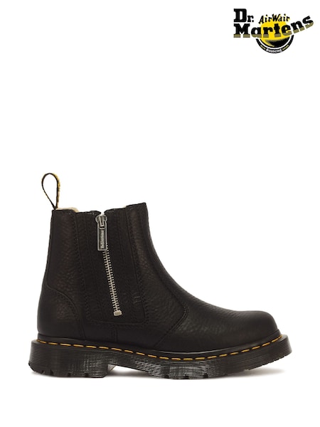 Black - Dr. Martens 2976 Alyson Faux Fur Zip Wintergrip Chelsea Boots