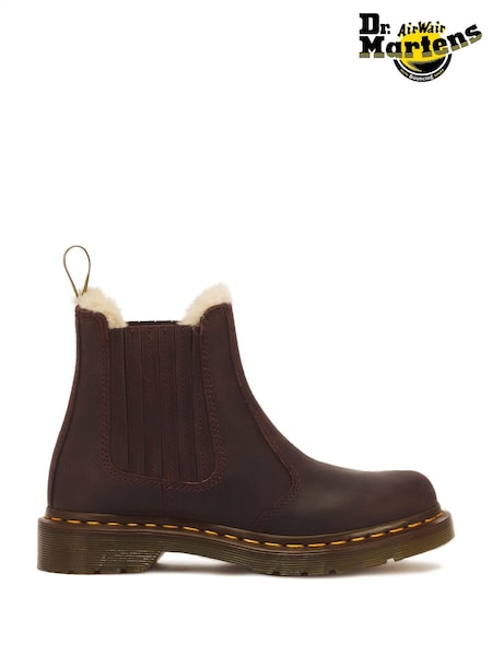 Red - Dr. Martens 2976 Leonore Ii Faux Fur Crazy Horse Chelsea Boots