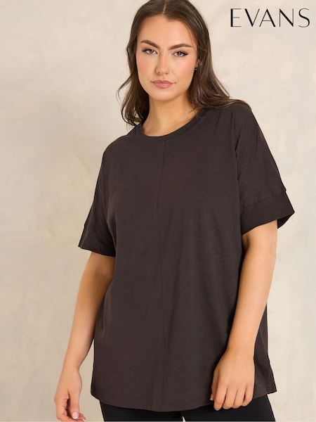 Evans Brown Seam Detail T-Shirt (V56191) | £20