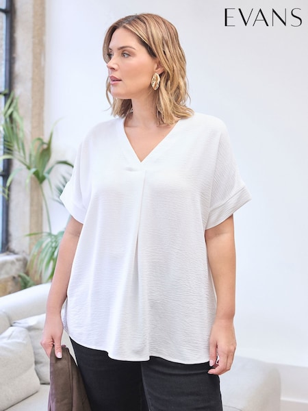 Evans Natural Short Sleeve Notch Neck Airflow Top (V56202) | £29