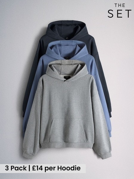 Blue/Grey - Regular The Set 3 Pack Loopback Relaxed Fit Hoodies