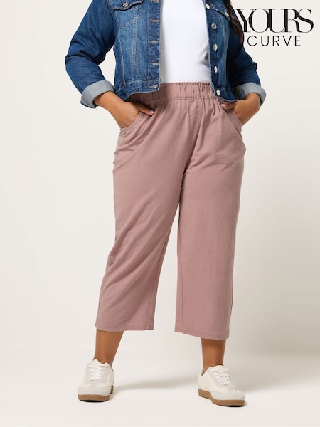 Yours Curve Pink Cool Cotton Cropped Trousers (V56388) | £24