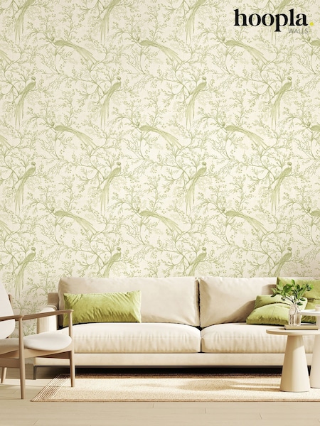 Hoopla Walls Sage Bird Toile Stone 10M Wallpaper (V56479) | £40