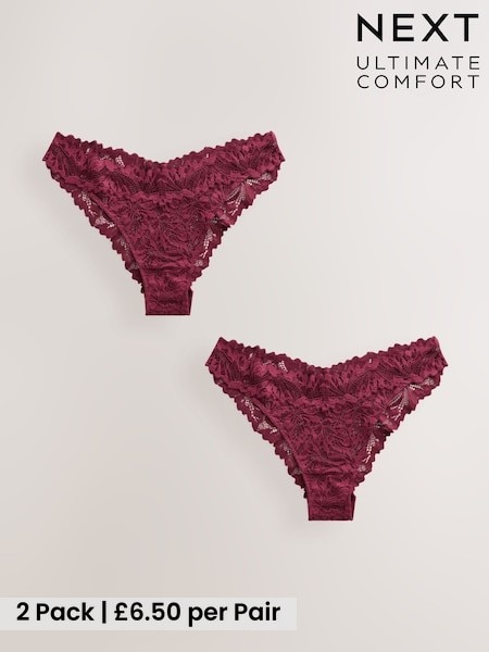 Burgundy Red - Ultimate Comfort Lace Knickers 2 Pack