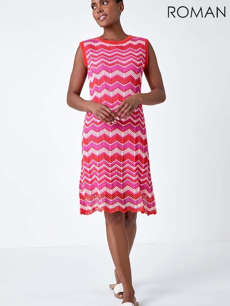 Roman Pink Zig Zag Print Knitted Shift Dress (V56672) | £48