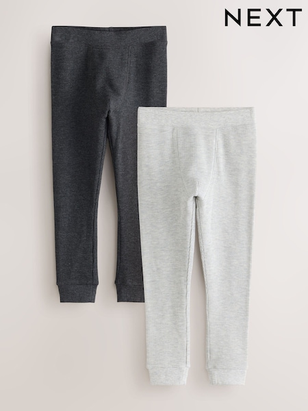 Grey/Black - 2 Pack Thermal Waffle Textured Leggings (2-16yrs)