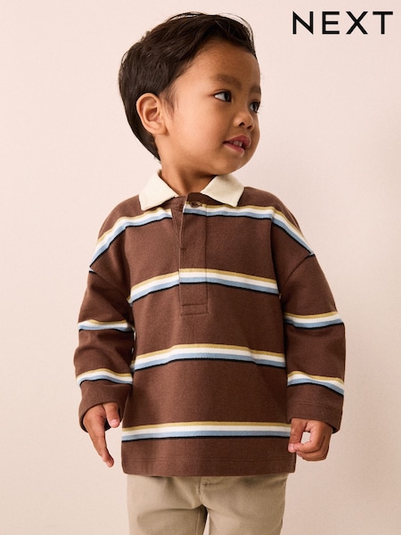 Brown/Cream - Long Sleeve Rugby Polo Top (3mths-7yrs)
