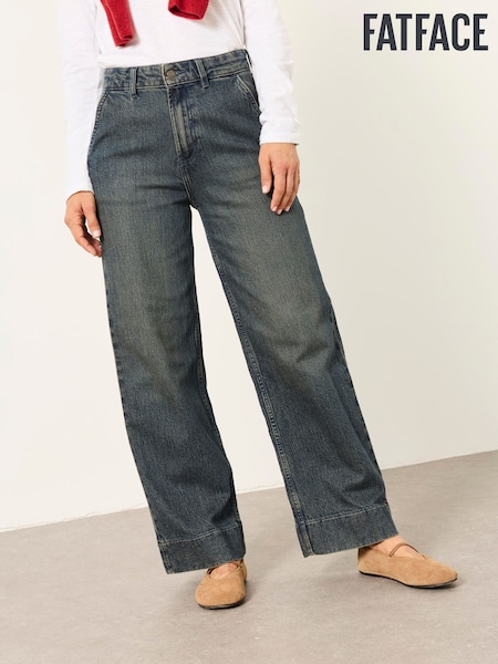 Dark Teal Blue - Fatface Wide Leg Crop Jeans