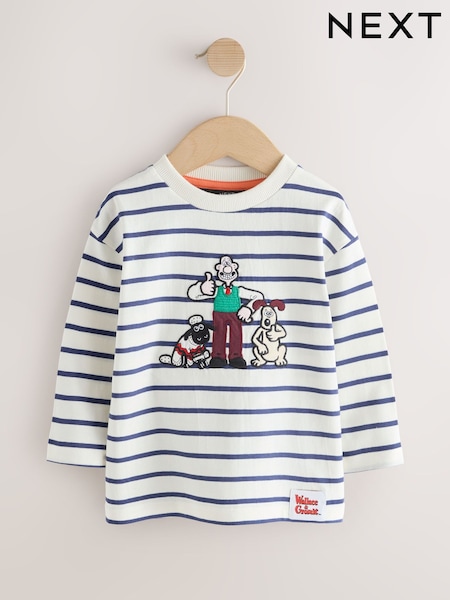 White Stripe - Long Sleeve Wallace & Gromit T-shirt (3mths-8yrs)