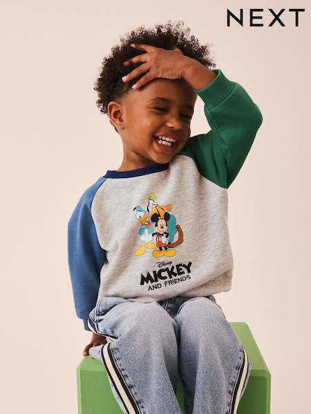 Grey Colour Block - Mickey Mouse Printed Crew Sweatshirt (3mths-8yrs)