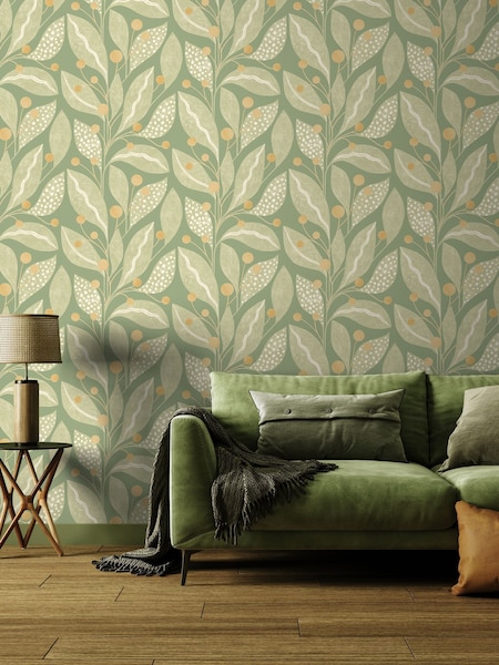 Ohpopsi Avocado Berry Dot Dark Seafoam 10M Wallpaper (V57060) | £77
