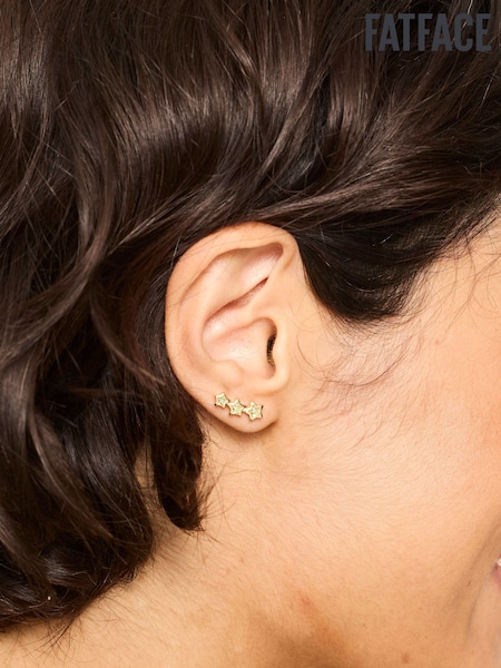 Gold Tone - Fatface Star Crawler Earrings