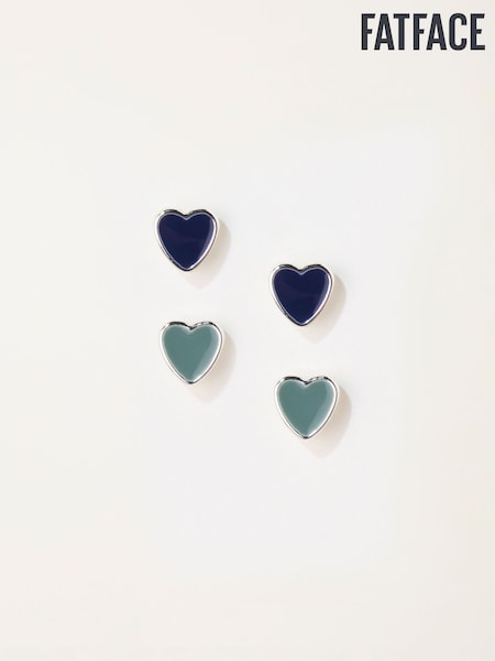 Green - Fatface 2 Pairs Of Heart Earrings