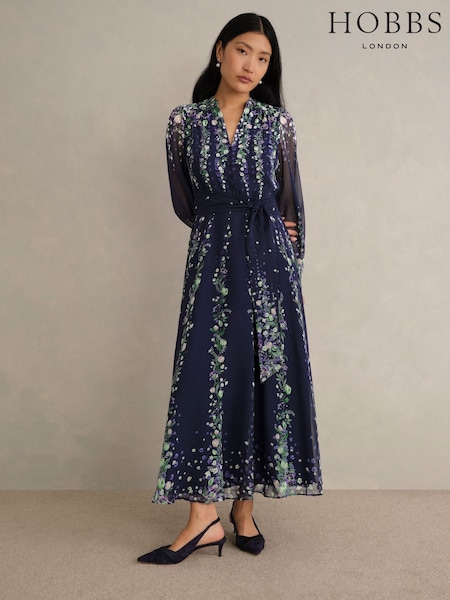 Hobbs Blue Petite Ros Silk Dress (V57134) | £349