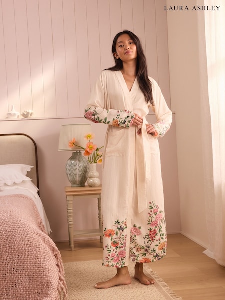 Cream - Laura Ashley Ellenbrook Satin Stripe Robe
