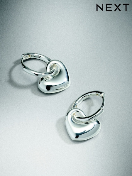 Sterling Silver - Plated Heart Huggie Hoop Earrings