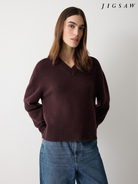 Jigsaw Purple Wool Cashmere Blend V-Neck Jumper (V57242) | £99