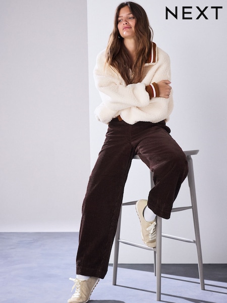 Chocolate Brown - Barrel Leg Soft Cord Trousers
