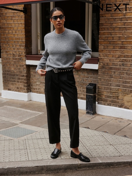 Black - Ponte Cargo Barrel Leg Trousers