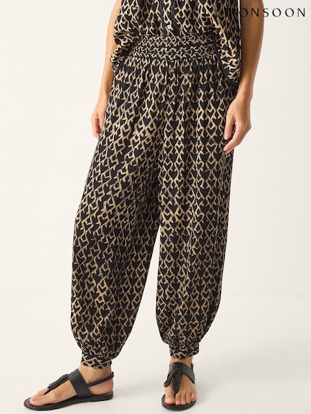 Monsoon Black Arti Print Harem Trousers (V57292) | £49