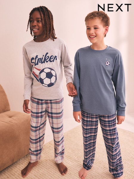 Blue/Grey - Woven Check Pyjamas 2 Pack (3-16yrs)