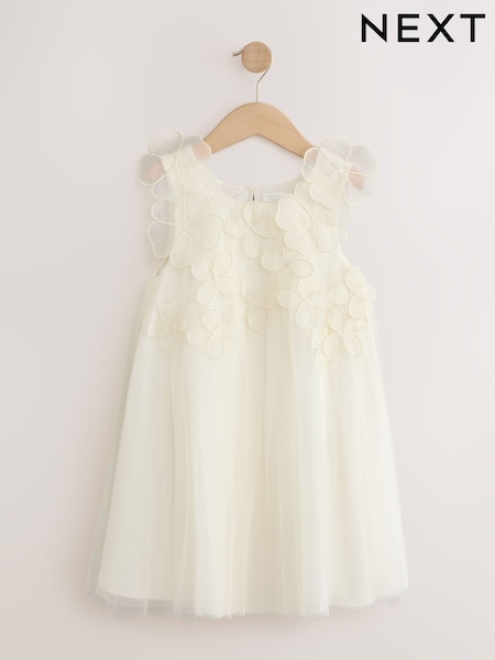 Ivory - Flower Girl 3d Flowers Mesh Dress (3-16yrs)