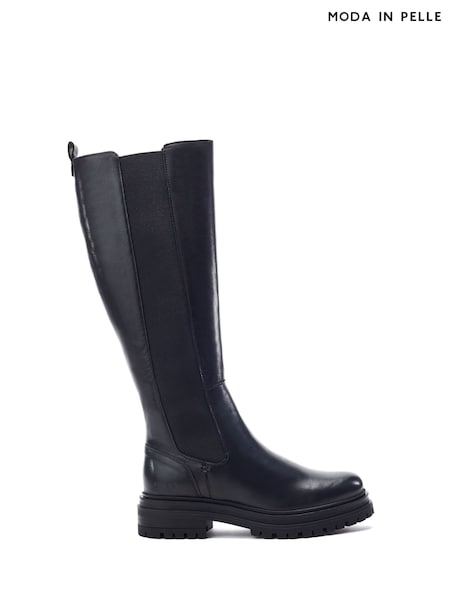 Moda in Pelle Black Giiia Elasticated Chunky Sole Long Leather Boots (V57539) | £189