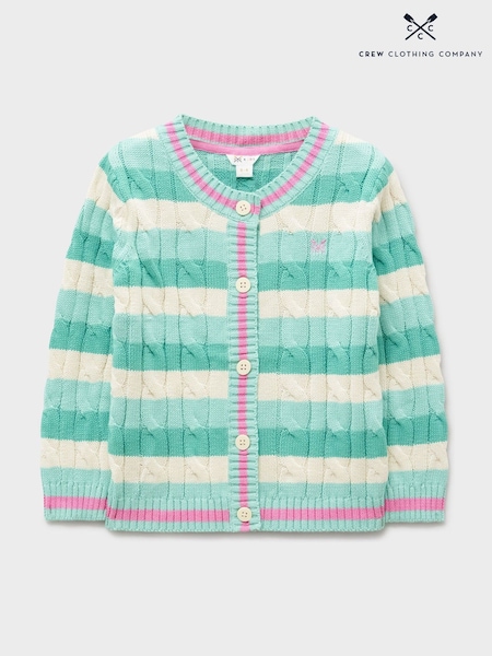 Crew Clothing Green Heritage Cable Chunky Crew-Neck Cardigan (V57625) | £34 - £42