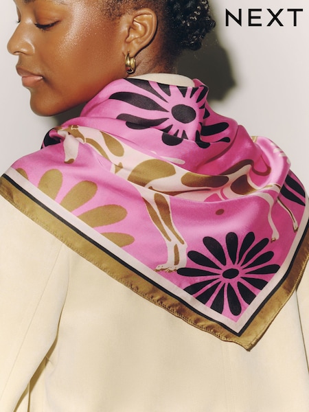 Pink Dog Print - Lightweight Square Scarf