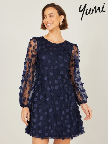 Yumi Blue Long Sleeve Floral Appliqué Tunic (V57717) | £70