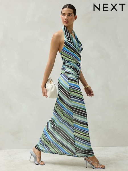 Blue/Green Stripe - Mesh Maxi Skirt