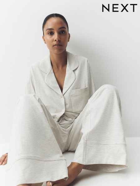 Grey Stripe - Jersey Button Through Pyjamas