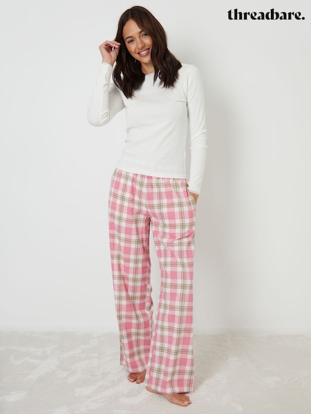Threadbare Pink Crew Neck Long Sleeve Check Pyjamas Set (V58610) | £28