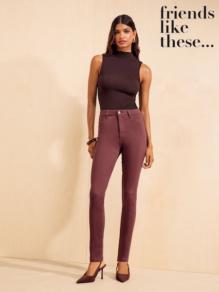Berry Red - Friends Like These High Waisted Zip Front Jeans