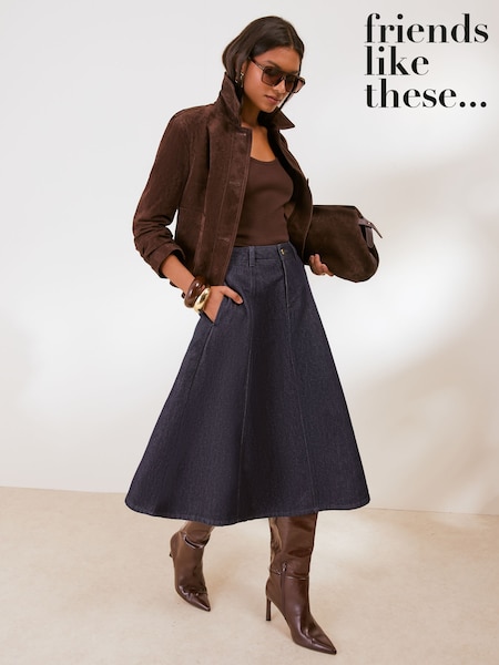Rinse Wash - Friends Like These Denim Seamed A Line Midi Skirt