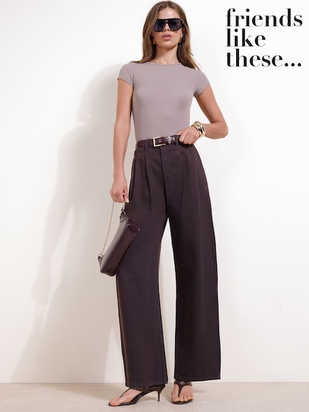 Aubergeine Purple - Friends Like These High Waisted Pleated Wide Leg Barrel Denim Jeans