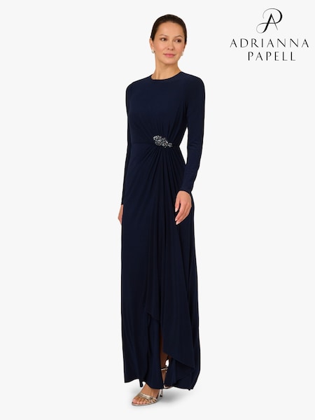 Adrianna Papell Blue Drapped Jersey Gown (V58828) | £199